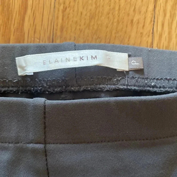 ELAINE Kim sz P grey leggings w/ slight flare at ankle leather trim great cond - Picture 2 of 6